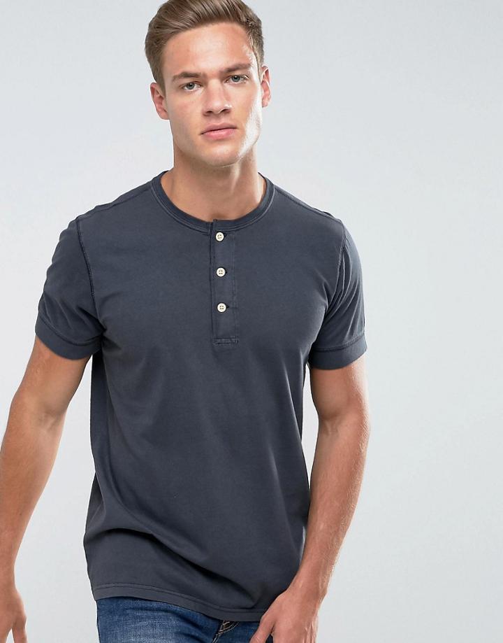 Abercrombie & Fitch Henley T-shirt Slim Fit Garment Dye In Black - Black