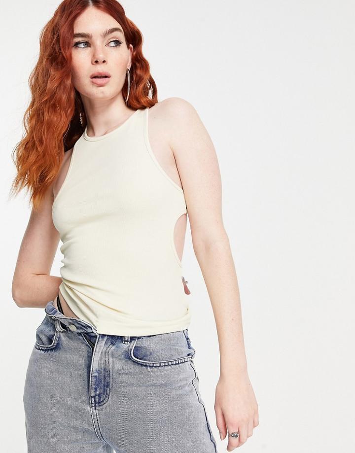 Weekday Fable Organic Cotton Racer Tank With Cut Out Detail In Beige-neutral