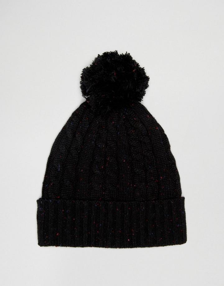 Asos Cable Bobble Beanie In Black Nep - Black