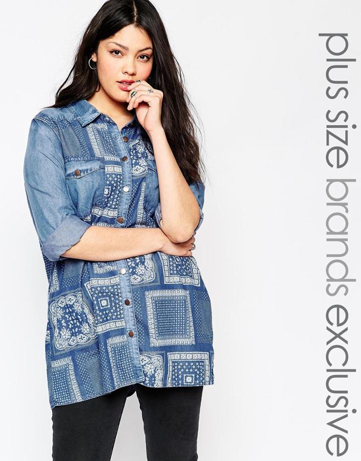 Alice & You Denim Printed Patchwork Shirt - Blue