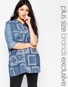 Alice & You Denim Printed Patchwork Shirt - Blue