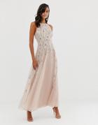 Asos Design Maxi Dress With Pinny Bodice In Embroidered Dobby-multi