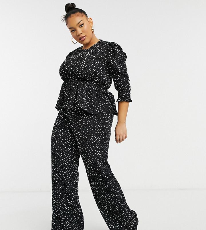 Chi Chi London Plus Polka Dot Wide Leg Pants In Black - Part Of A Set