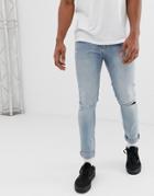Cheap Monday Tight Jeans With Ripped Knees - Blue