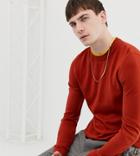 Collusion Muscle Fit Crew Neck Sweater In Rust With Mustard Tipping - Brown