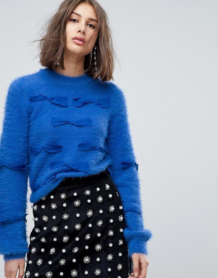 Lost Ink Sweater With 3d Bow Detail - Blue