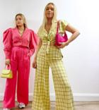 Labelrail X Olivia & Alice Belted Wide Leg Pants In Grid Check Set-yellow