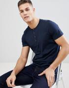 Brave Soul Contrast Placket Grandad Neck T-shirt - Navy