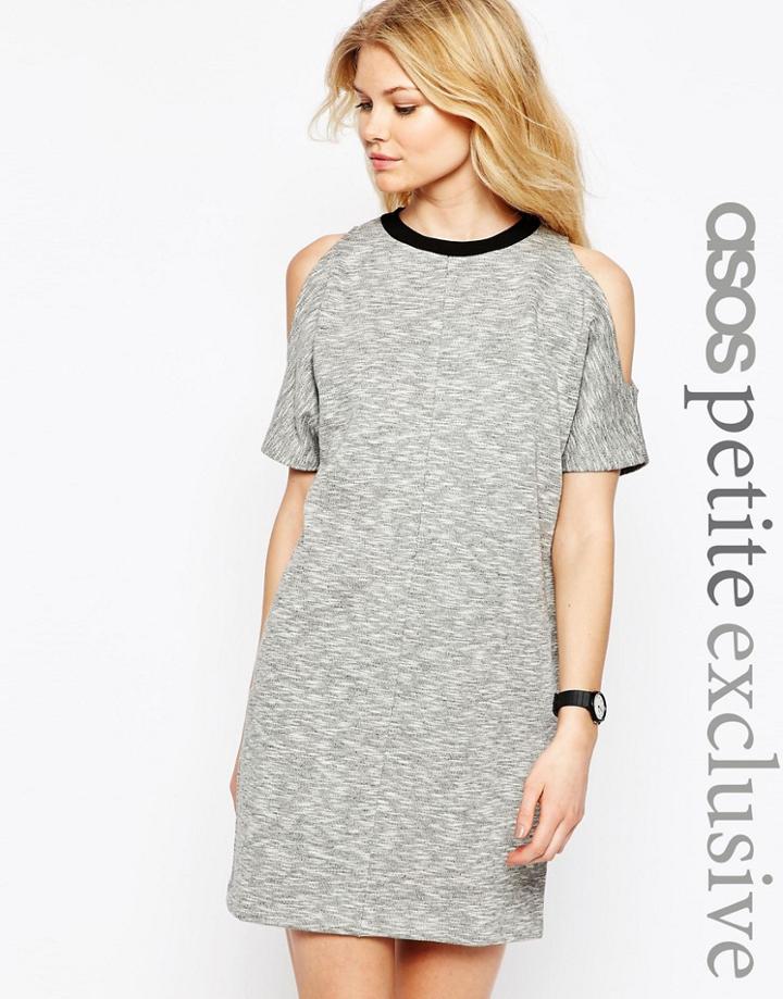 Asos Petite Cold Shoulder Sweat Dress With Contrast Binding - Gray
