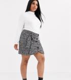 Asos Design Curve Boucle Wrap Mini Skirt With Buttons And Tie Waist