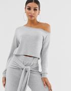 Loungeable Mix & Match Off Shoulder Lounge Top In Gray