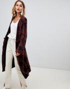 Moon River Houndstooth Oversized Cardigan - Brown