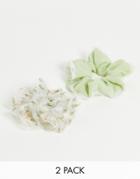 Topshop 2-pack Hair Scrunchies In Floral Green Mix