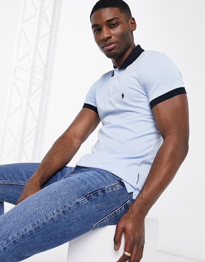 French Connection Contrast Collar Polo In Sky Blue-blues