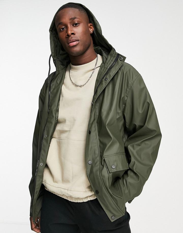 New Look Hooded Rain Jacket In Khaki-green