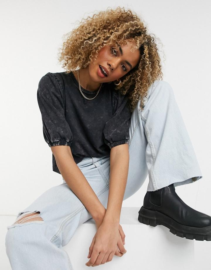 Noisy May Cropped T-shirt In Washed Black