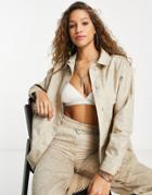 Topshop Lightweight Subtle Floral Print Jacket In Ecru - Part Of A Set-white