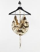 Asos Design 90s Satin Scarf Double Tie Halter In Brown Swirl Print-multi