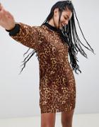 Asos Design Leopard Print Plisse Sweat Dress-multi