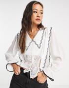 Object Shirt With Lace And Frill Detail In White