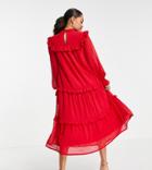 Miss Selfridge Petite Textured Chiffon Maxi Dress In Red