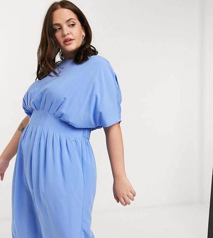 Junarose Gathered Waist Midi Dress In Blue-blues