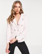 Parisian Double Breasted Boucle Blazer In Pink