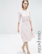 Asos Petite Midi Skater Dress With Lace Insert - Pink