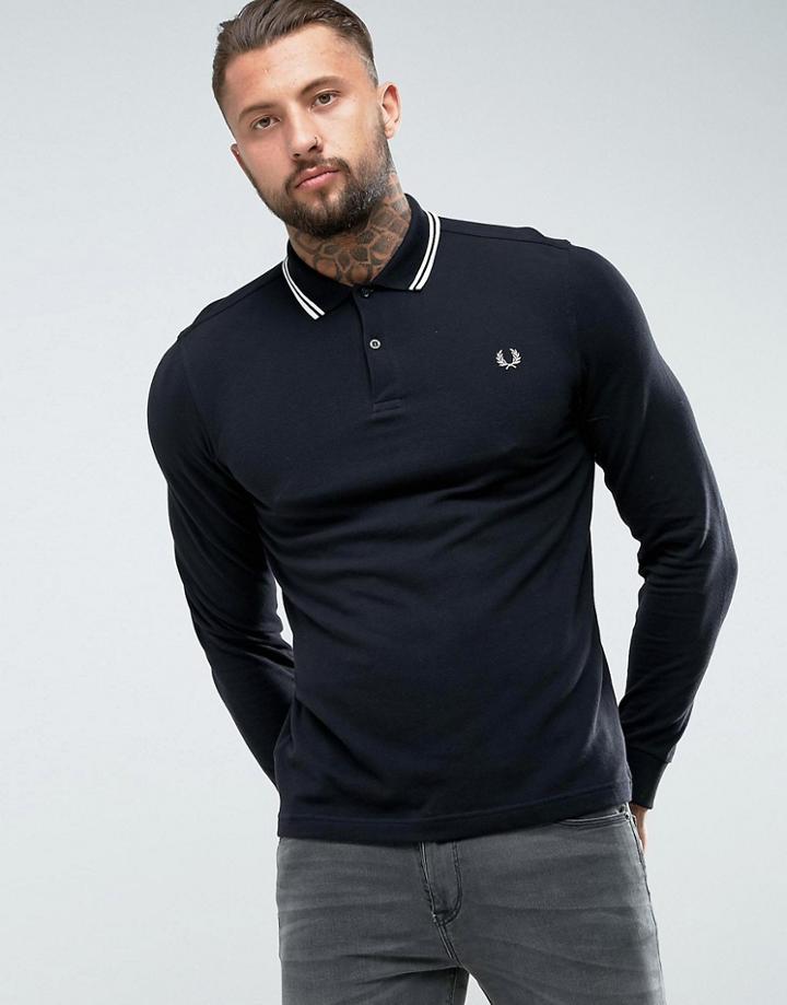Fred Perry Slim Fit Long Sleeve Tipped Polo In Black - Black