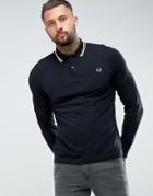 Fred Perry Slim Fit Long Sleeve Tipped Polo In Black - Black