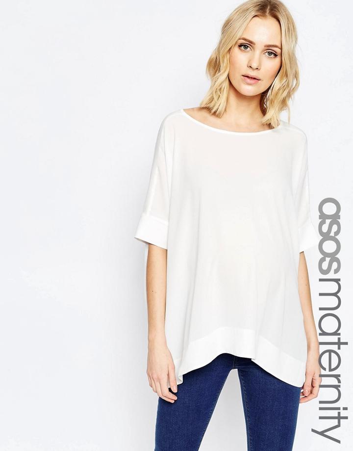 Asos Maternity Oversized Kimono T-shirt With V Back - Cream