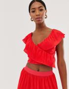 Little Mistress Strappy Back Crop Top In Poppy Red