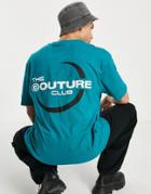 The Couture Club Oversized T-shirt In Teal With Logo Chest And Back Print-blue