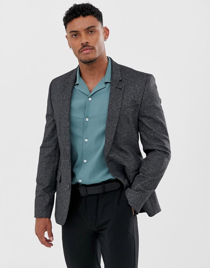 Asos Design Skinny Textured Jersey Blazer In Gray