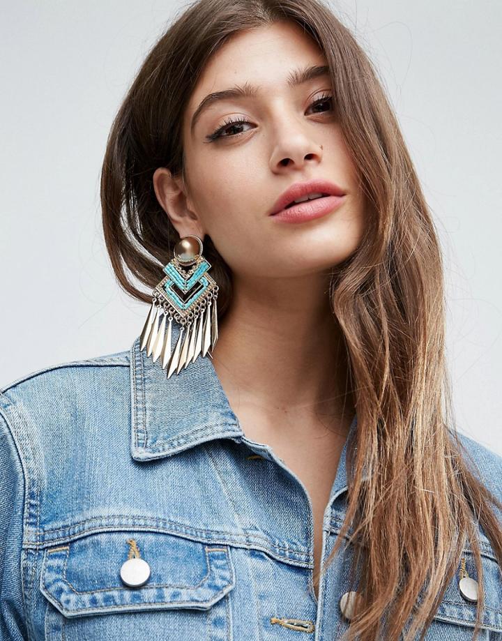 Asos Statement Festival Metal Tassel Earrings - Blue