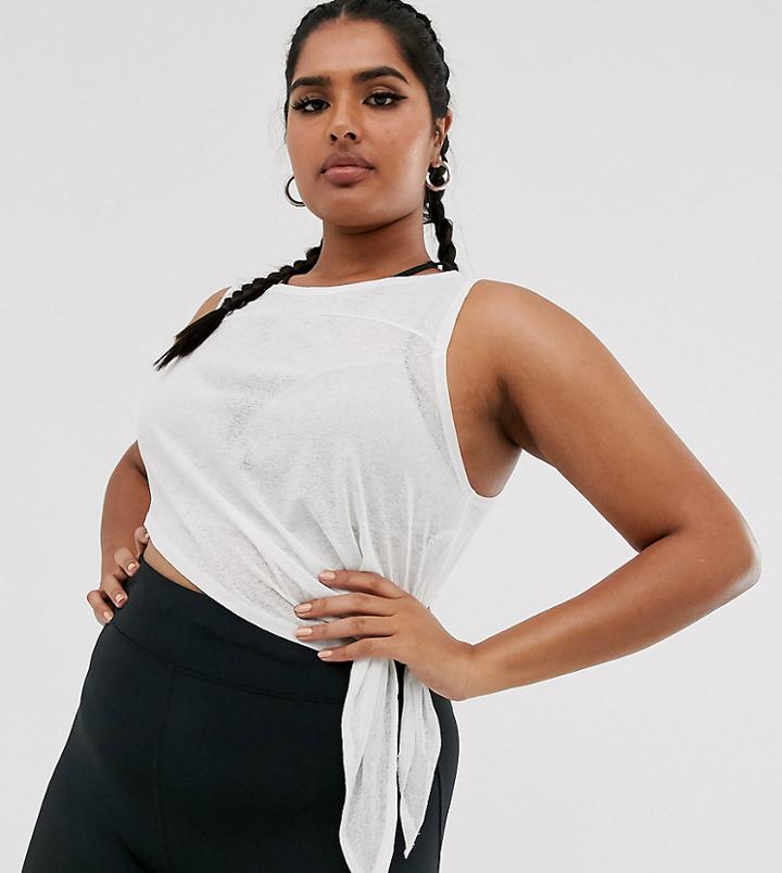 Asos 4505 Curve Sheer Tie Top - White