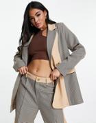 Missguided Oversized Blazer With Dogtooth Panel In Brown