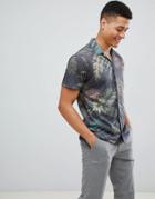 Jack & Jones Premium Short Sleeve Shirt In Print With Revere Collar - Black