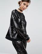 Daisy Street Relaxed Sequin Sweatshirt - Black