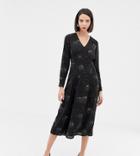Warehouse Midi Dress With Star Print In Black - Multi