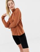 Asos Design Lightweight High Neck Sweat In Brown - Brown