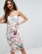 Lipsy Bandeau Pencil Dress In Tropical Floral Print - Multi