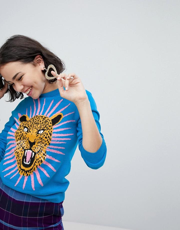 Monki Jaguar Knitted Sweater - Blue
