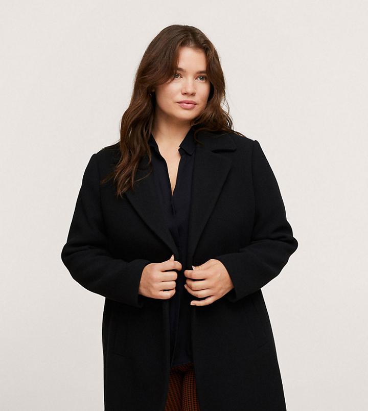 Mango Curve Longline Tailored Coat In Black