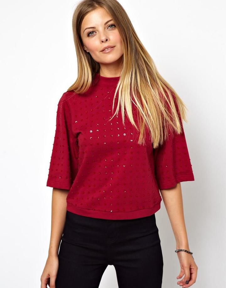 Asos Top In Sequin With Turtle Neck