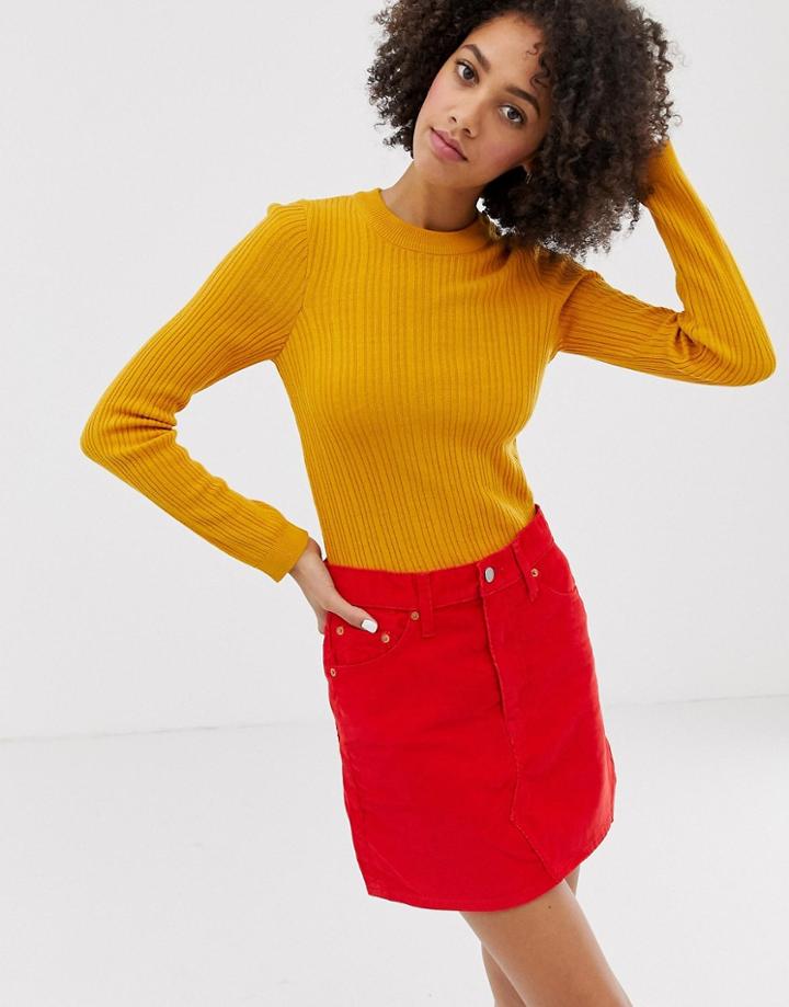 Asos Design Ribbed Sweater In Fine Knit-yellow