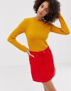 Asos Design Ribbed Sweater In Fine Knit-yellow