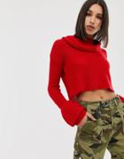 Missguided Open Stitch Roll Neck Knitted Sweater - Red