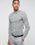 Asos Smart Skinny Poplin Check Shirt In Khaki - Green