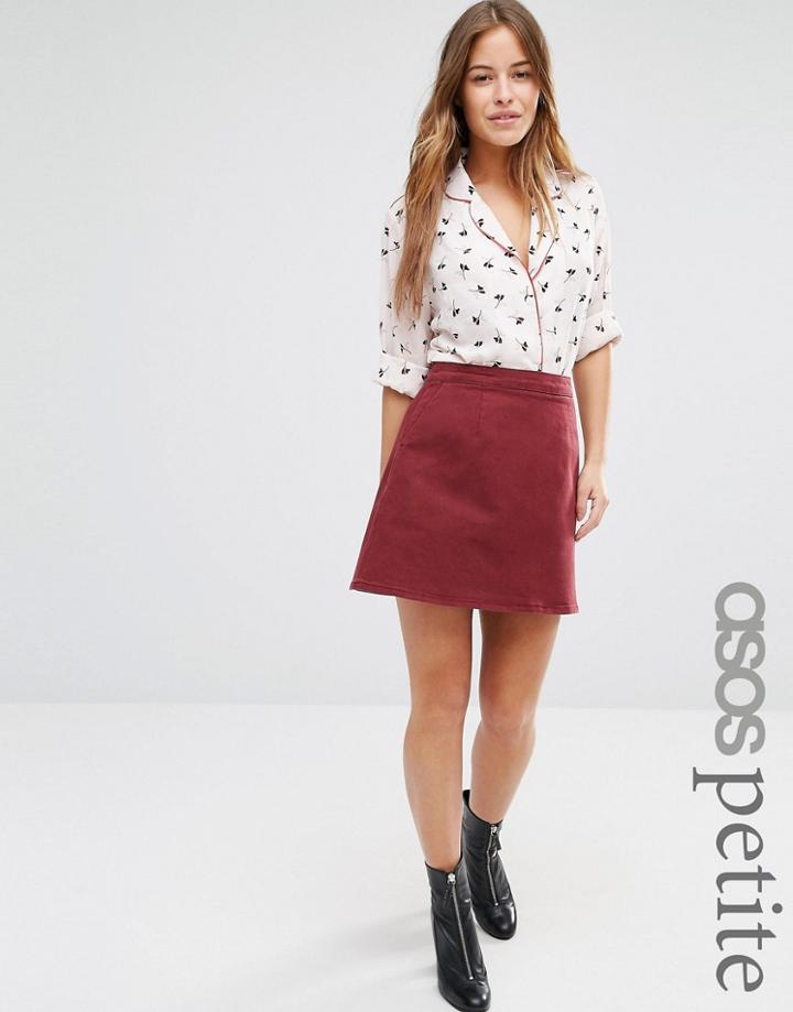 Asos Petite Denim A Line Skirt In Oxblood - Red
